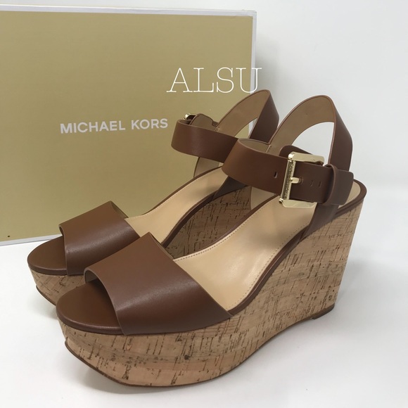 Michael Kors Xaria Wedge Leather Brown Luggage W - Picture 2 of 8